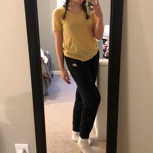 yellow soft v-neck shirt